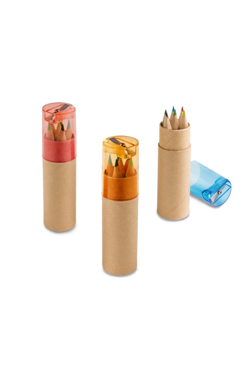 ROLS. Boîte à crayons avec 6 crayons de couleur et taille-crayon