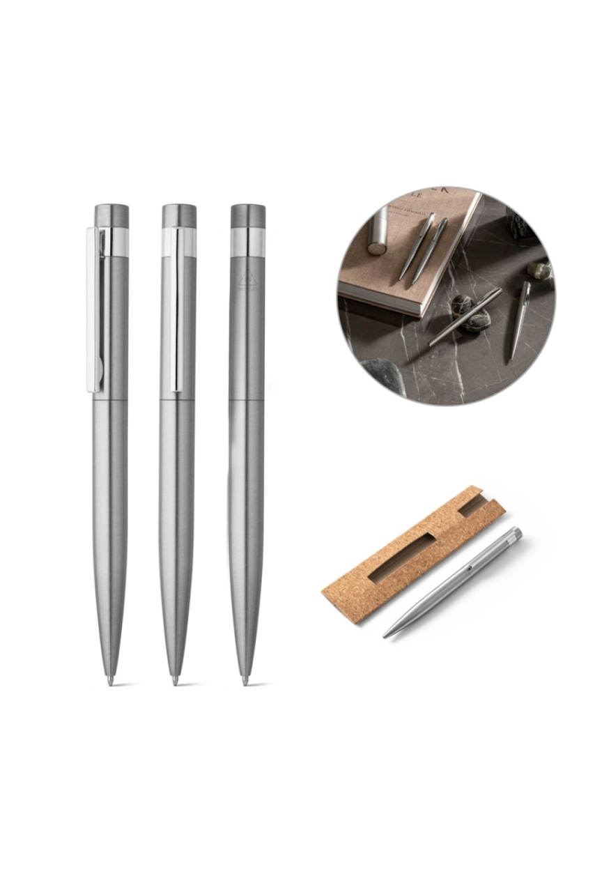 ALEXA. Stylo à bille en acier inoxydable recyclé à 53% avec clip