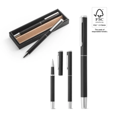 LEAH. Parure de stylo à bille et de roller en aluminium recyclé (respectivement 53% et 94% recyclé) avec clip