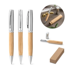 FUJI. Stylo bille en bambou et métal avec étui en ABS