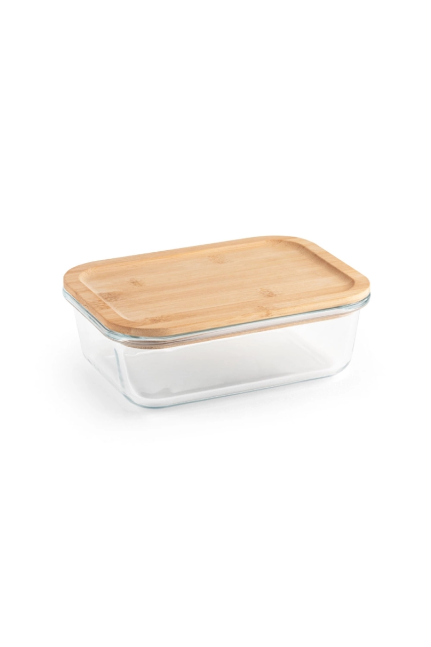 PORTOBELLO. Lunch Box. Boîte hermétique en verre borosilicaté et couvercle en bambou 1000 mL