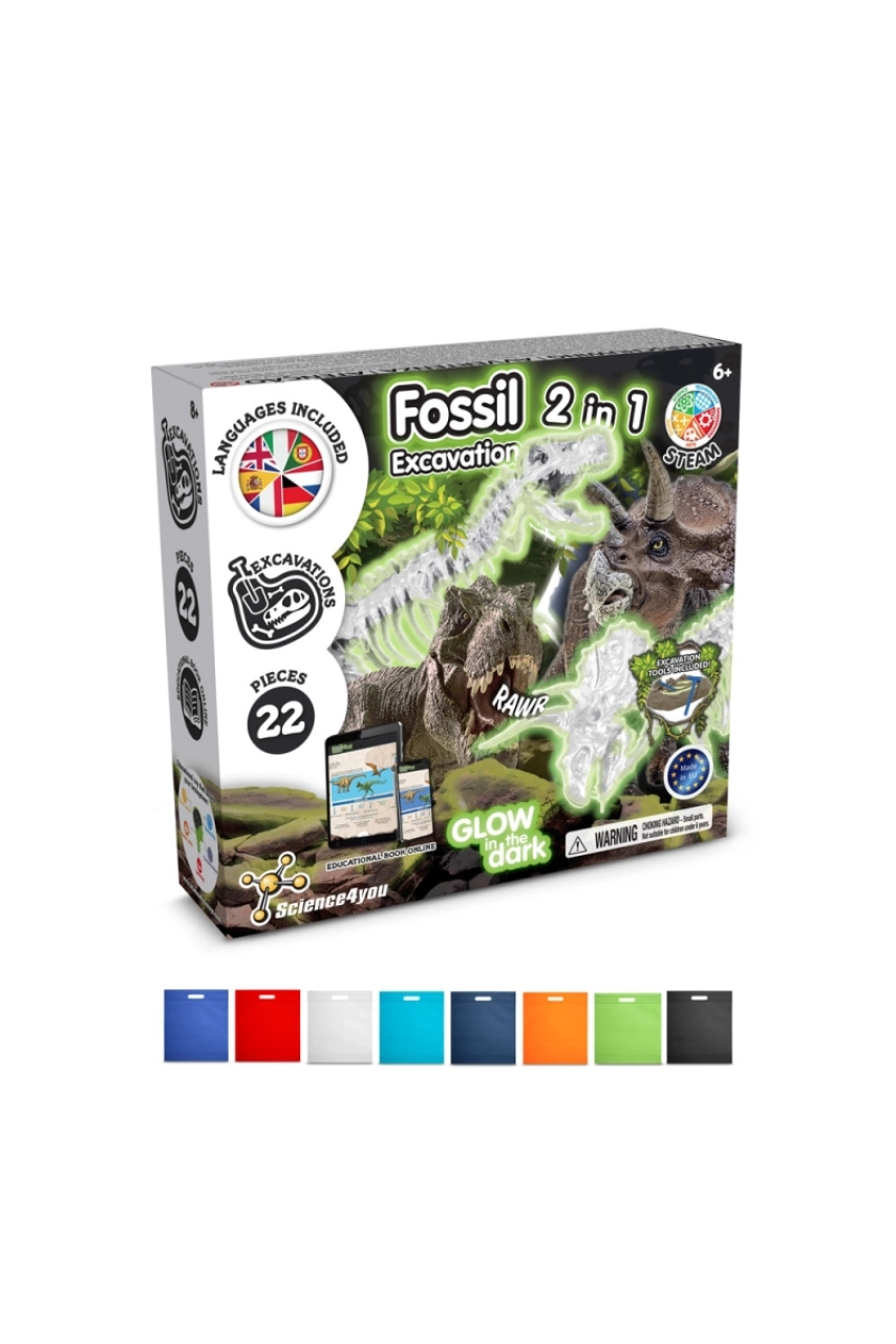 2 in 1 Fossil Excavation Kit IV. Jeu éducatif livré avec un sac cadeau en non-tissé (80 g/m²)