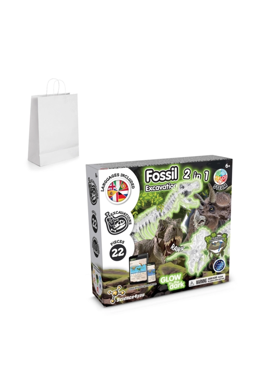 2 in 1 Fossil Excavation Kit II. Jeu éducatif livré avec un sac cadeau en papier kraft (90 g/m²)