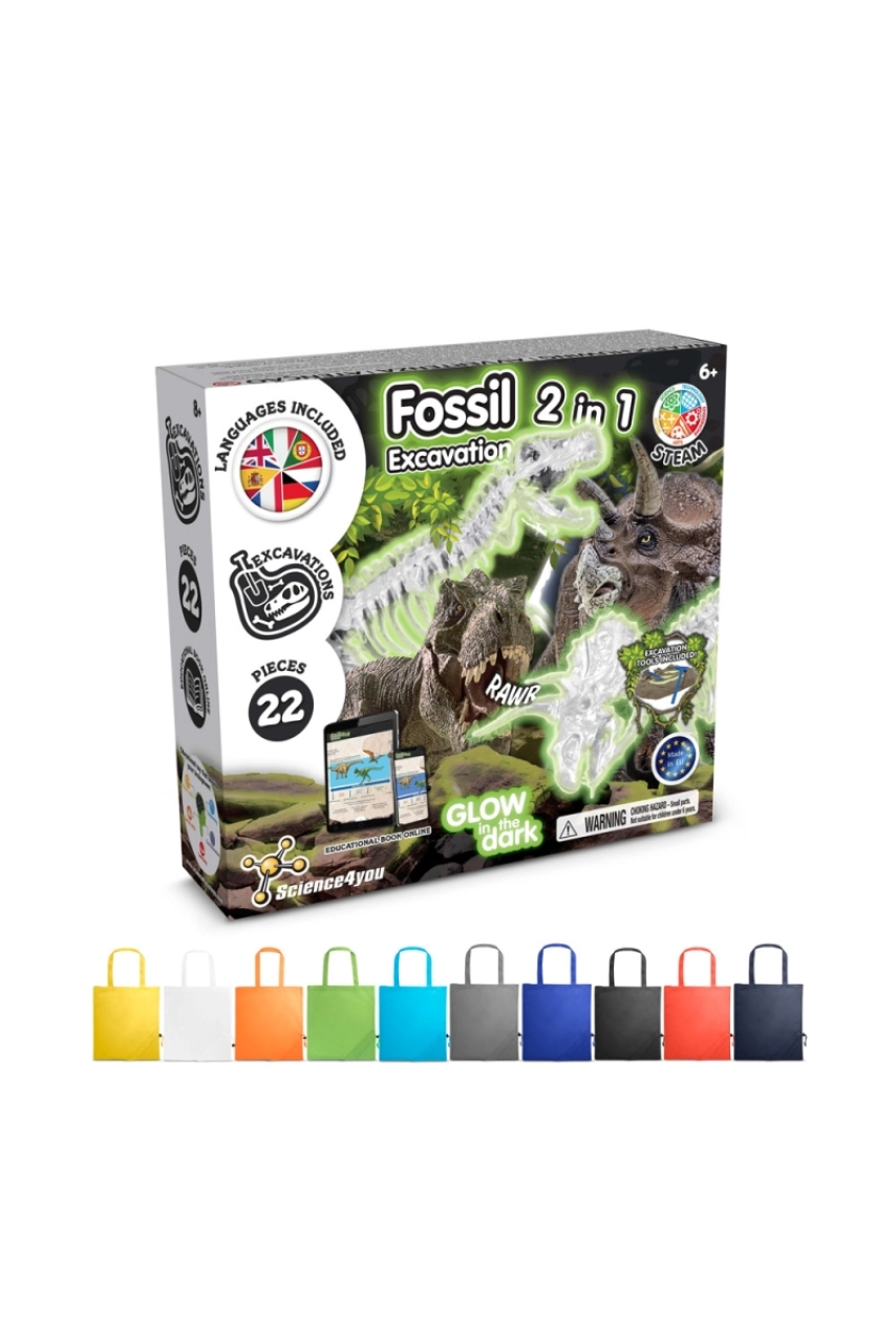 2 in 1 Fossil Excavation Kit V. Jeu éducatif livré avec un sac cadeau pliable en 190T