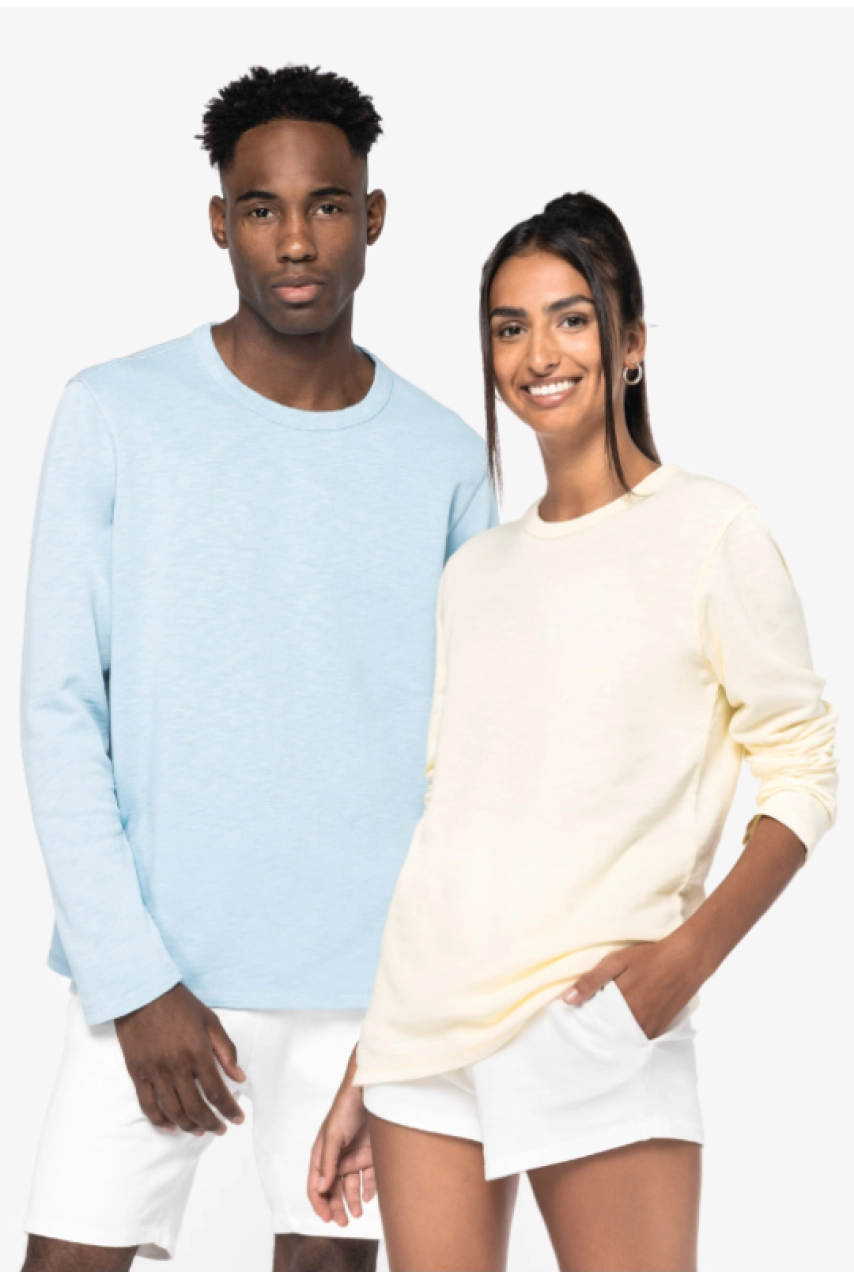 Sweat-shirt écoresponsable à col rond délavé French Terry unisexe