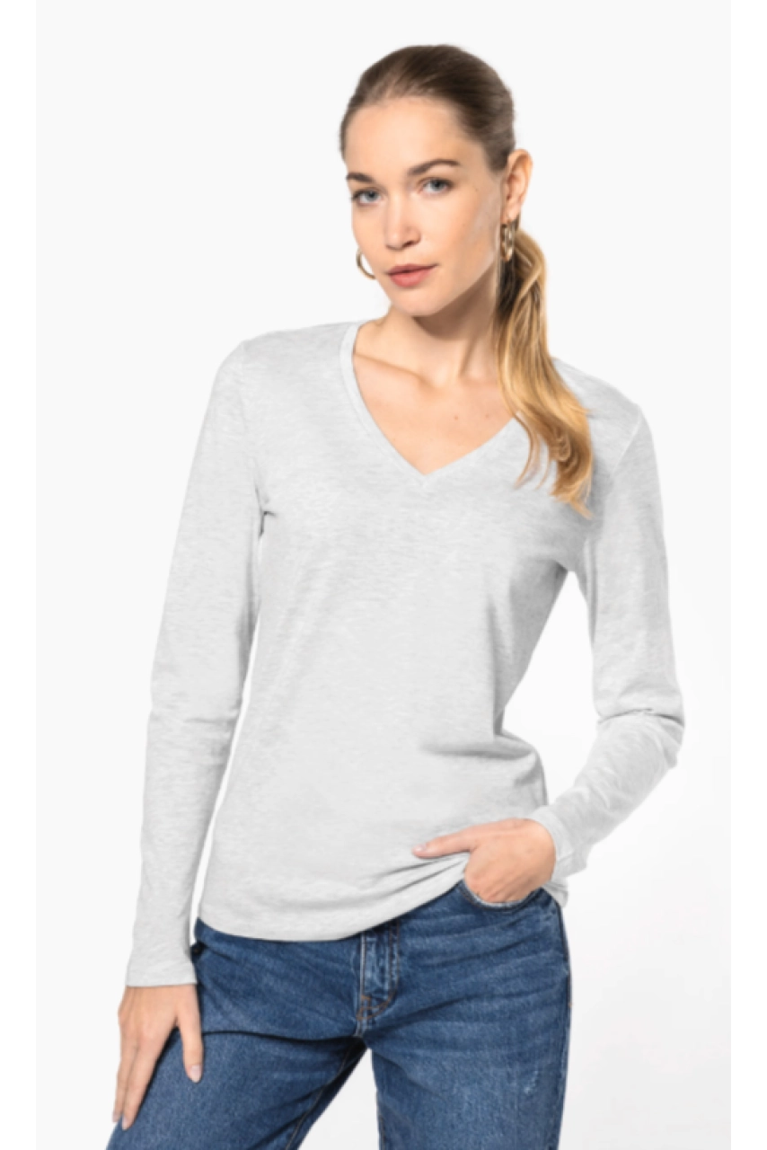 T-shirt col V manches longues femme