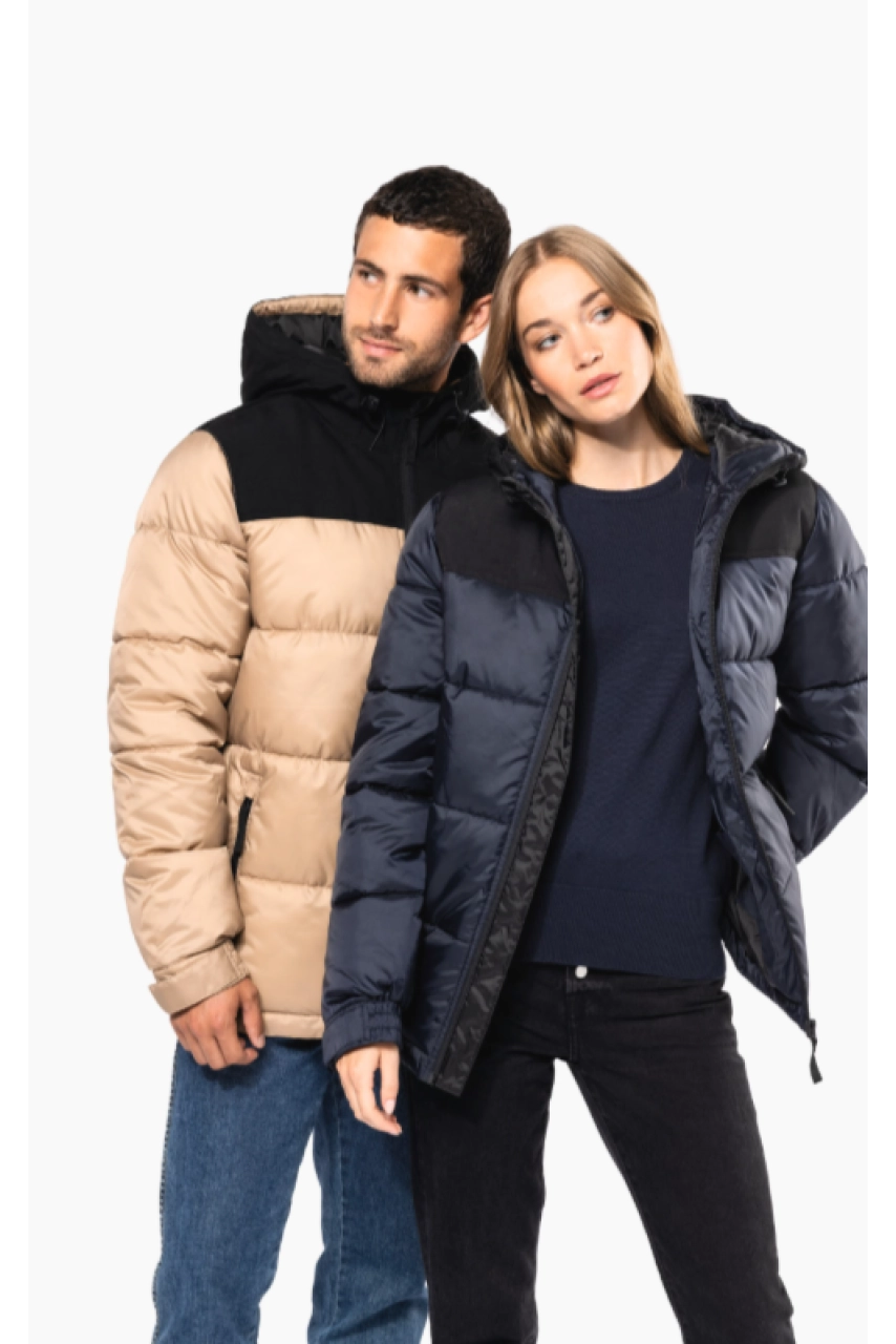 Parka matelassée à capuche bi-ton unisexe