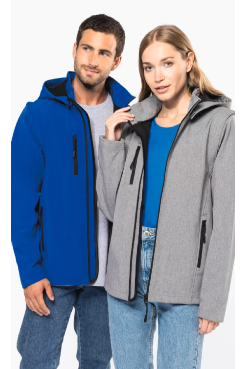 Veste Softshell 3 couches à capuche avec manches amovibles unisexe