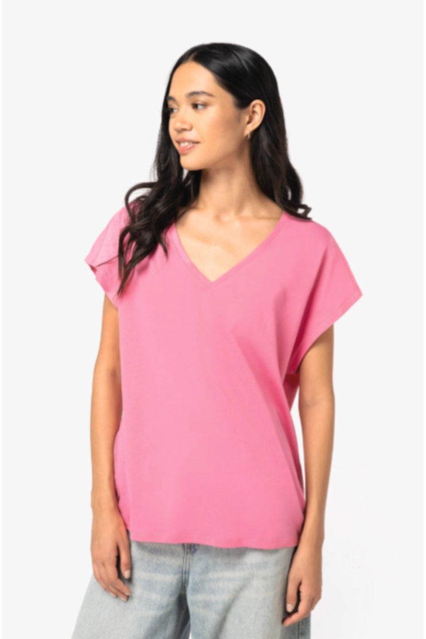 T-shirt écoresponsable loose à col V femme