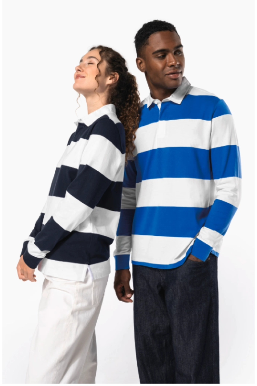 Polo rugby rayé manches longues unisexe