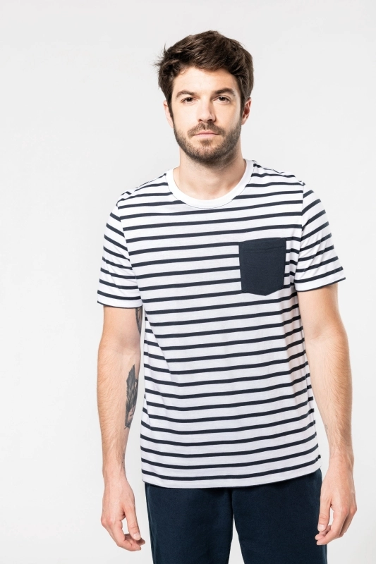 T-shirt rayé marin avec poche manches courtes homme