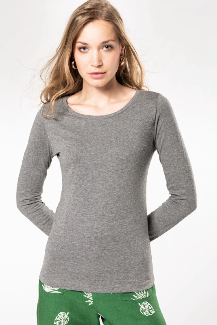 T-shirt coton Bio col rond manches longues femme