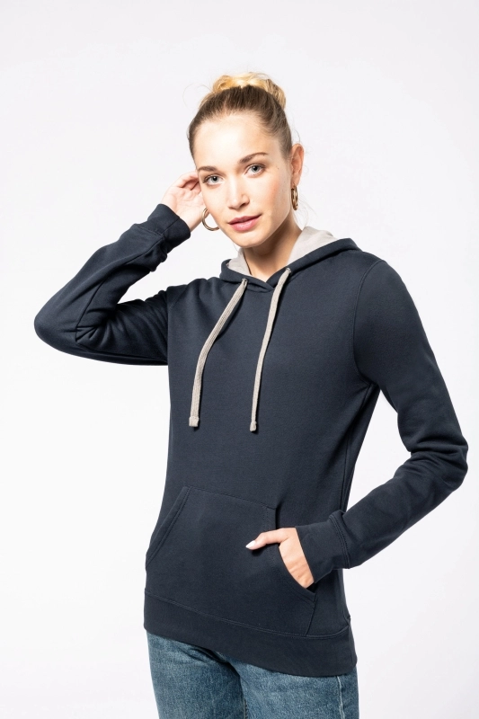 Sweat-shirt capuche contrastée femme