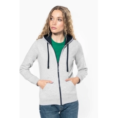 Sweat-shirt zippé capuche contrastée femme