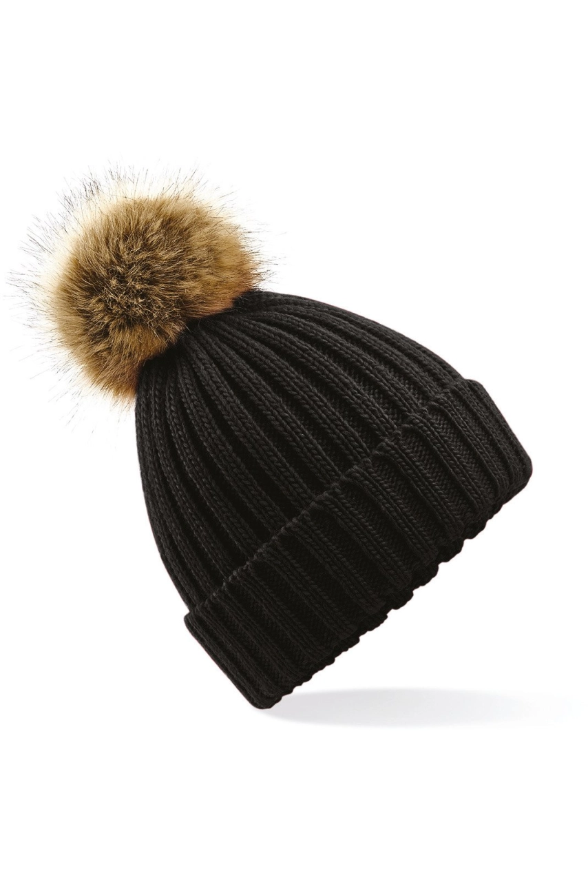 Bonnet epais avec pompon en fausse fourrure